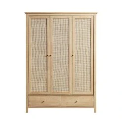 Frances Rattan Triple Wardrobe With 2 Drawers, Natural -Daals FT WARD 03 NAT WB1