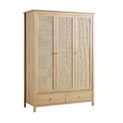 Frances Rattan Triple Wardrobe With 2 Drawers, Natural -Daals FT WARD 03 NAT WB2