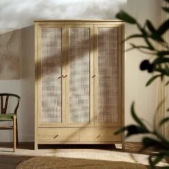 Frances Rattan Triple Wardrobe With 2 Drawers, Natural