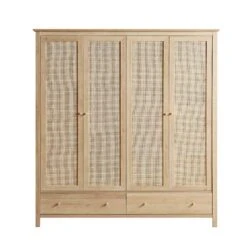 Frances Rattan 4-Door Wardrobe With 2 Drawers, Natural -Daals FT WARD 04 NAT WB1