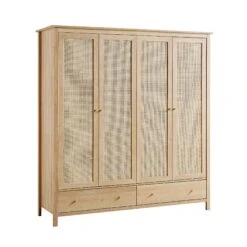 Frances Rattan 4-Door Wardrobe With 2 Drawers, Natural -Daals FT WARD 04 NAT WB2