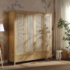 Frances Rattan 4-Door Wardrobe With 2 Drawers, Natural -Daals FT WARD 04 NAT scene2