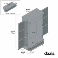 Izzy Curved Rattan Double Wardrobe, Natural -Daals FT WARD 05 CHART