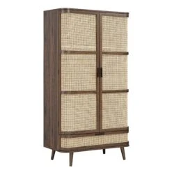 Izzy Curved Rattan Double Wardrobe, Walnut -Daals FT WARD 05 WALN WB2