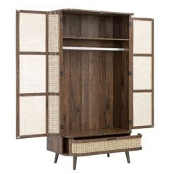Izzy Curved Rattan Double Wardrobe, Walnut -Daals FT WARD 05 WALN WB4