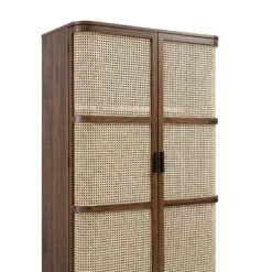 Izzy Curved Rattan Double Wardrobe, Walnut -Daals FT WARD 05 WALN detail1