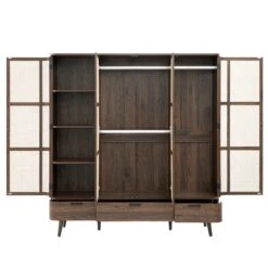 Izzy Curved Rattan 4-Door Wardrobe, Walnut -Daals FT WARD 07 WALN WB3