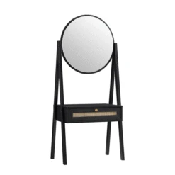 Frances Woven Rattan Standing Dressing Table With Mirror, Black -Daals Frances DT Black GIF