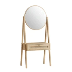 Frances Woven Rattan Standing Dressing Table With Mirror, Natural -Daals Frances DT Nat GIF