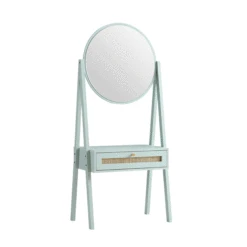 Frances Woven Rattan Standing Dressing Table With Mirror, Mint -Daals Frances DT Sage GIF