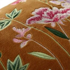Botanica Collection Apricot Velvet Hand Embroidered Cushion -Daals HW CUSH BOTANICAAPRICOT35 detail3