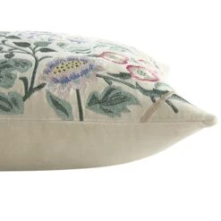 Botanica Collection Pearl Velvet Hand Embroidered Cushion -Daals HW CUSH BOTANICAWHITE35 detail1