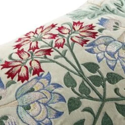 Botanica Collection Pearl Velvet Hand Embroidered Cushion -Daals HW CUSH BOTANICAWHITE35 detail2