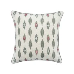 Patola Ikat Slate Blue And Pink French Knot Linen Cushion