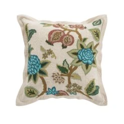 Flora & Fauna Hand Embroidered Jacobean Pomegranate Cushion
