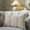 Maison Neutral Sophia Jute Lace Embroidered Cushion
