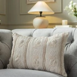 Maison Neutral Sophia Jute Lace Embroidered Cushion