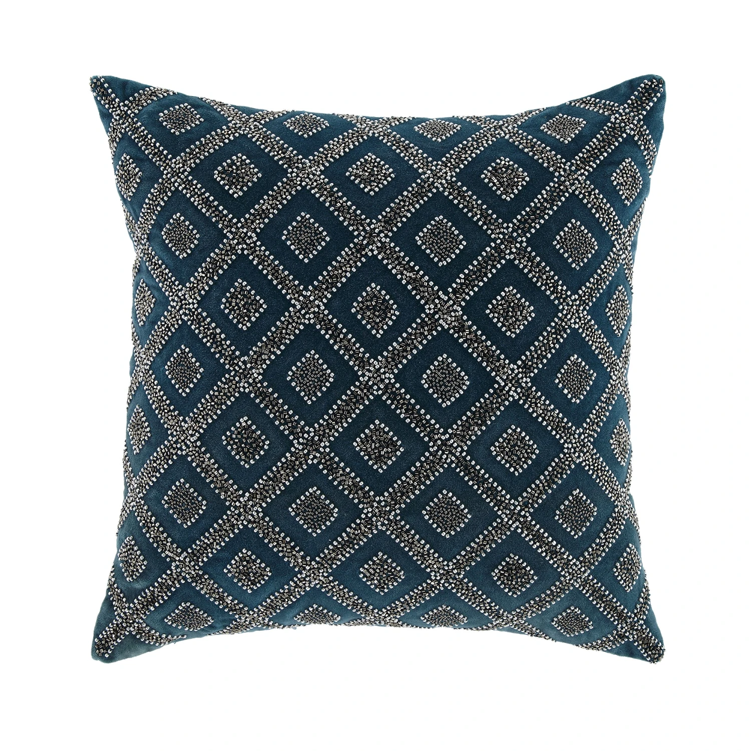 Luxe Collection Ottavia Beaded Teal Cotton Velvet Cushion 1 Luxe Collection Ottavia Beaded Teal Cotton Velvet Cushion