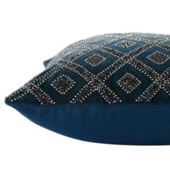 Luxe Collection Ottavia Beaded Teal Cotton Velvet Cushion 10 Luxe Collection Ottavia Beaded Teal Cotton Velvet Cushion -Daals HW CUSH OTTAVIA45 detail1