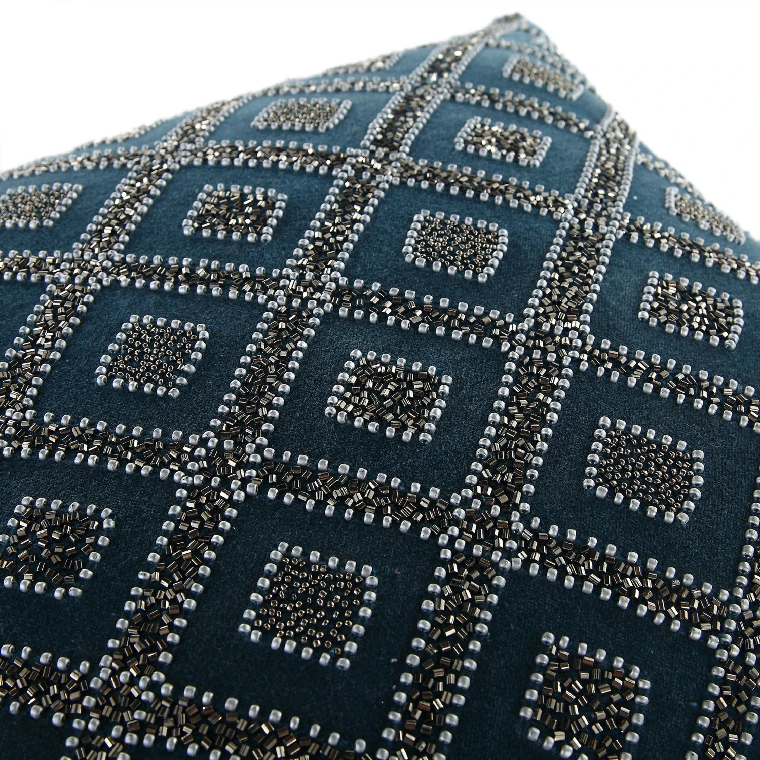 Luxe Collection Ottavia Beaded Teal Cotton Velvet Cushion 4 Luxe Collection Ottavia Beaded Teal Cotton Velvet Cushion - Image 4
