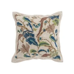 Flora & Fauna Hand Embroidered Tropical Bird Garden Cushion