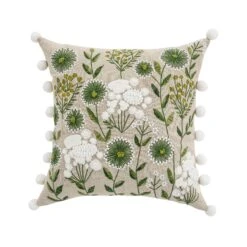 Country Collection Wildflower Linen Pom Pom Cushion