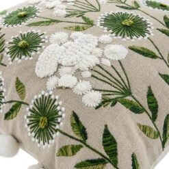 Country Collection Wildflower Linen Pom Pom Cushion -Daals HW CUSH WILDFLOWER SQ detail2