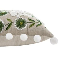 Country Collection Wildflower Linen Pom Pom Cushion -Daals HW CUSH WILDFLOWER SQ detail4