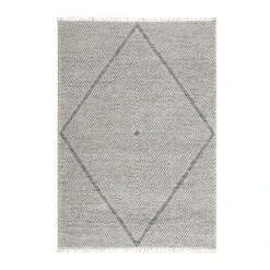 Avanti Handwoven Salt And Pepper Diamond Bobble Wool Rug