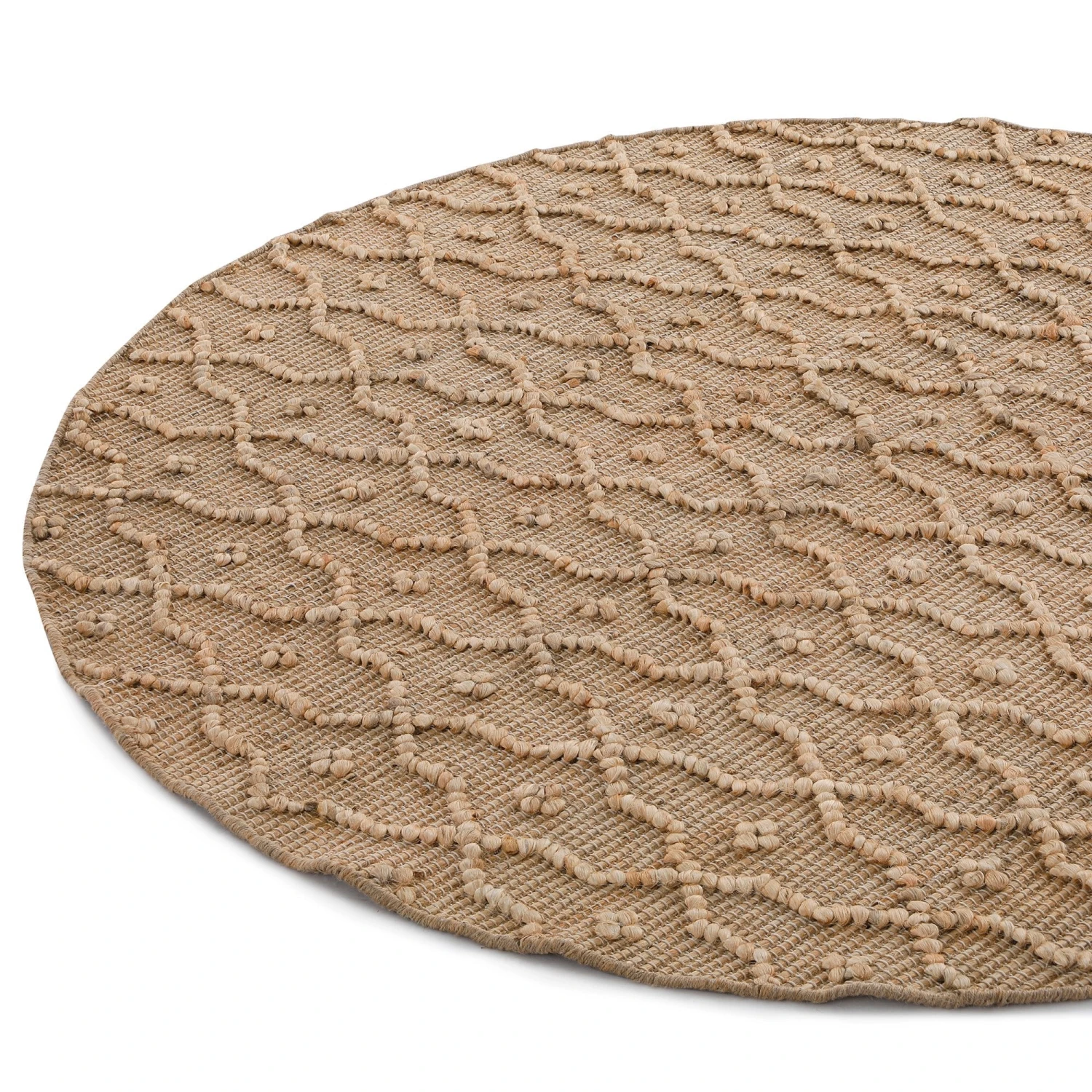 Casablanca Trellis Handwoven & Knotted Natural Jute Round Rug 2 Casablanca Trellis Handwoven & Knotted Natural Jute Round Rug - Image 2