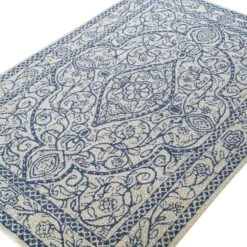 Eden Blue Leaf Traditional Hand Tufted Wool Rug -Daals KI EDEN RUG detail1