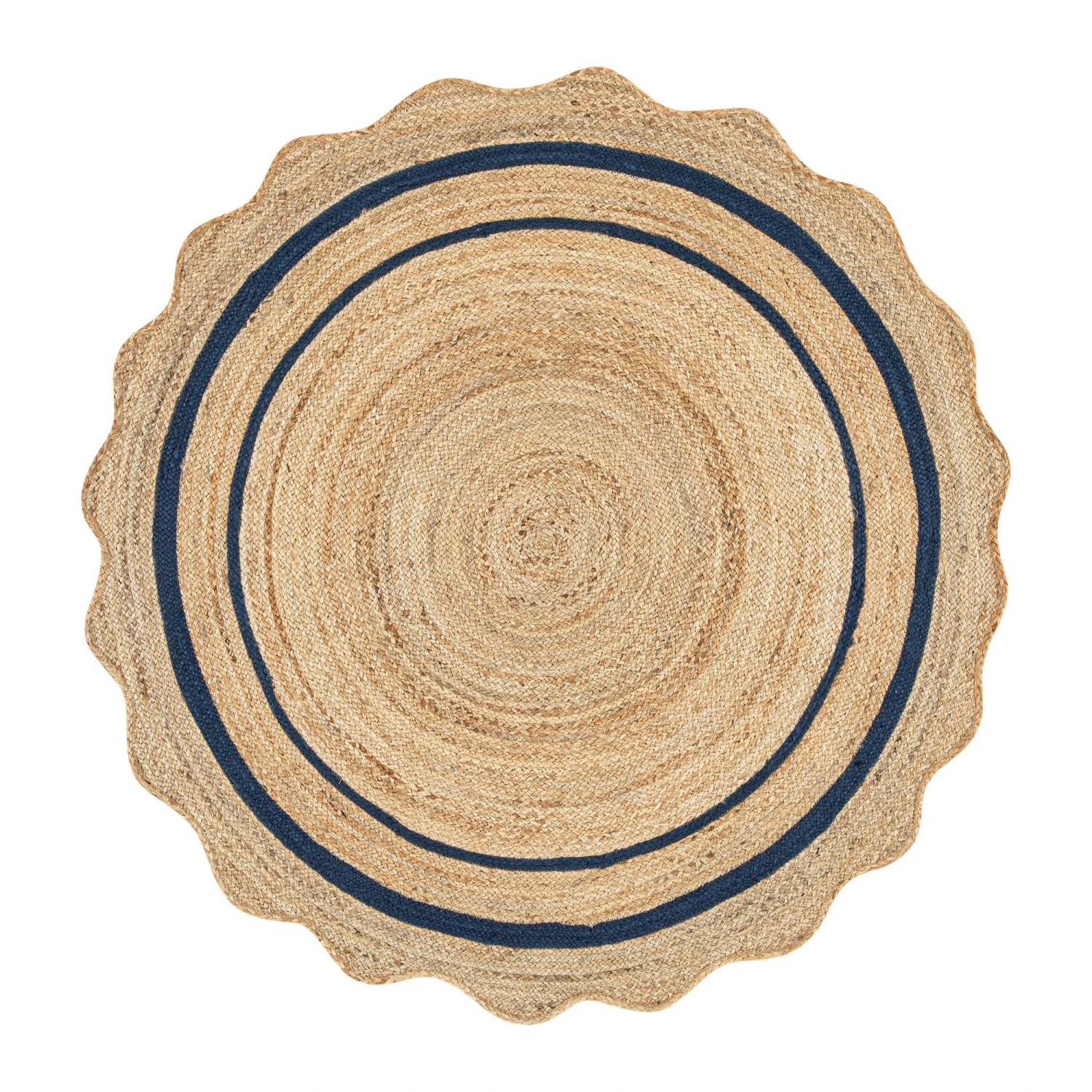 Evie Hand Braided Jute Scallop Navy Blue Round Rug 1 Evie Hand Braided Jute Scallop Navy Blue Round Rug