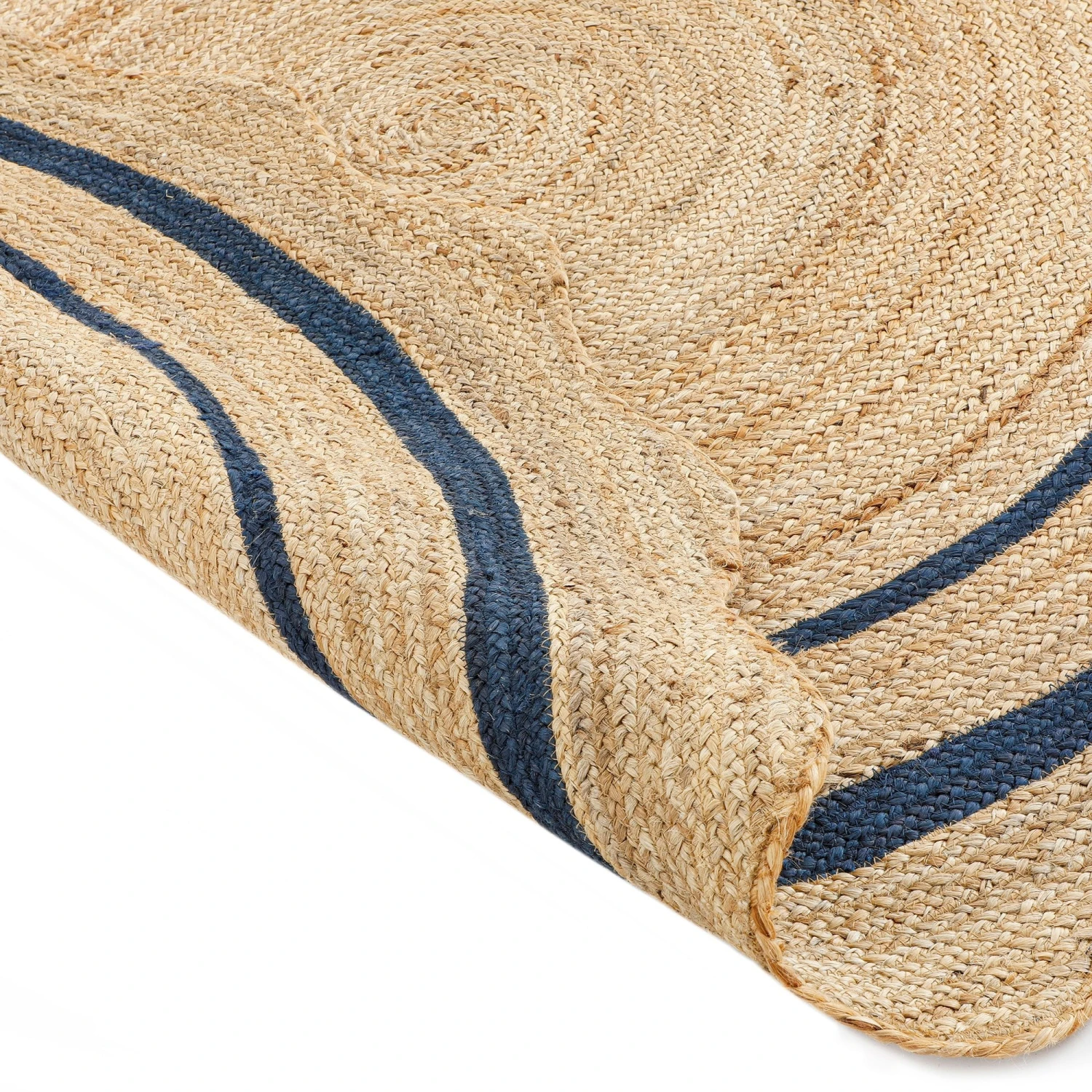 Evie Hand Braided Jute Scallop Navy Blue Round Rug 5 Evie Hand Braided Jute Scallop Navy Blue Round Rug - Image 5