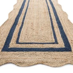 Evie Hand Braided Jute Scallop Navy Blue Runner -Daals KI EVIE RUG NAVY RUNNER detail2