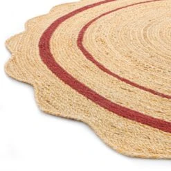 Evie Hand Braided Jute Scallop Scarlet Red Round Rug -Daals KI EVIE RUG RED ROUND detail2