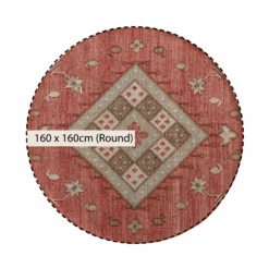 Farah Kilim Traditional Handwoven Wool & Jute Deep Red Round Rug -Daals KI FARAH RUG KILIM ROUND CHART