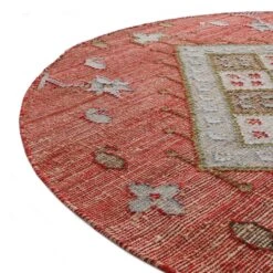 Farah Kilim Traditional Handwoven Wool & Jute Deep Red Round Rug -Daals KI FARAH RUG KILIM ROUND detail3