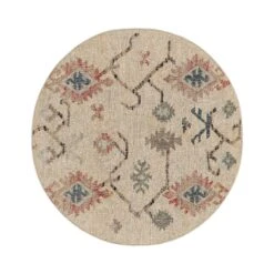 Matalya Kilim Handwoven Wool & Jute Cream Round Rug