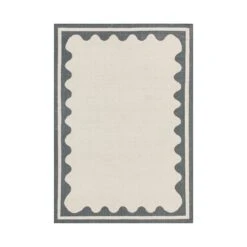 Matilda Blue Scallop Border Handwoven Wool Rug