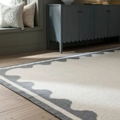 Matilda Blue Scallop Border Handwoven Wool Rug -Daals KI MATILDA RUG BLUE scene2