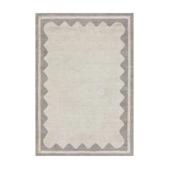 Matilda Grey Scallop Border Indoor Outdoor Handwoven Rug