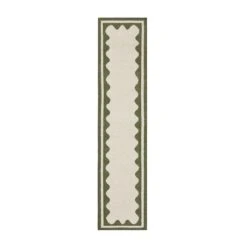 Matilda Olive Green Scallop Border Handwoven Wool Runner