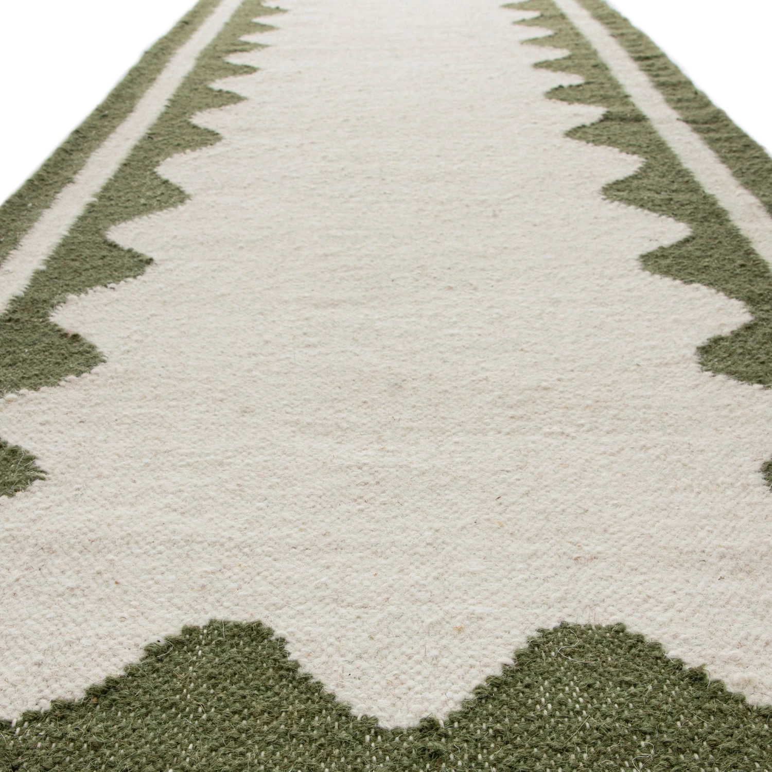 Matilda Olive Green Scallop Border Handwoven Wool Runner 4 Matilda Olive Green Scallop Border Handwoven Wool Runner - Image 4