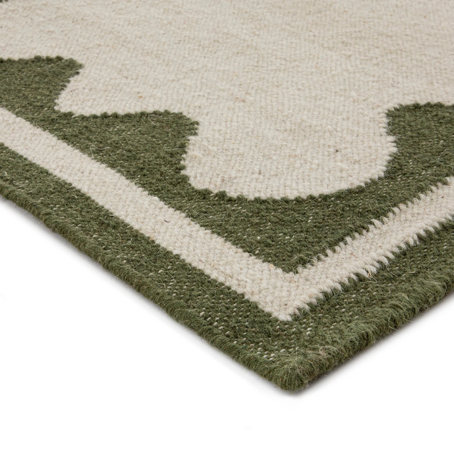 Matilda Olive Green Scallop Border Handwoven Wool Runner 5 Matilda Olive Green Scallop Border Handwoven Wool Runner - Image 5