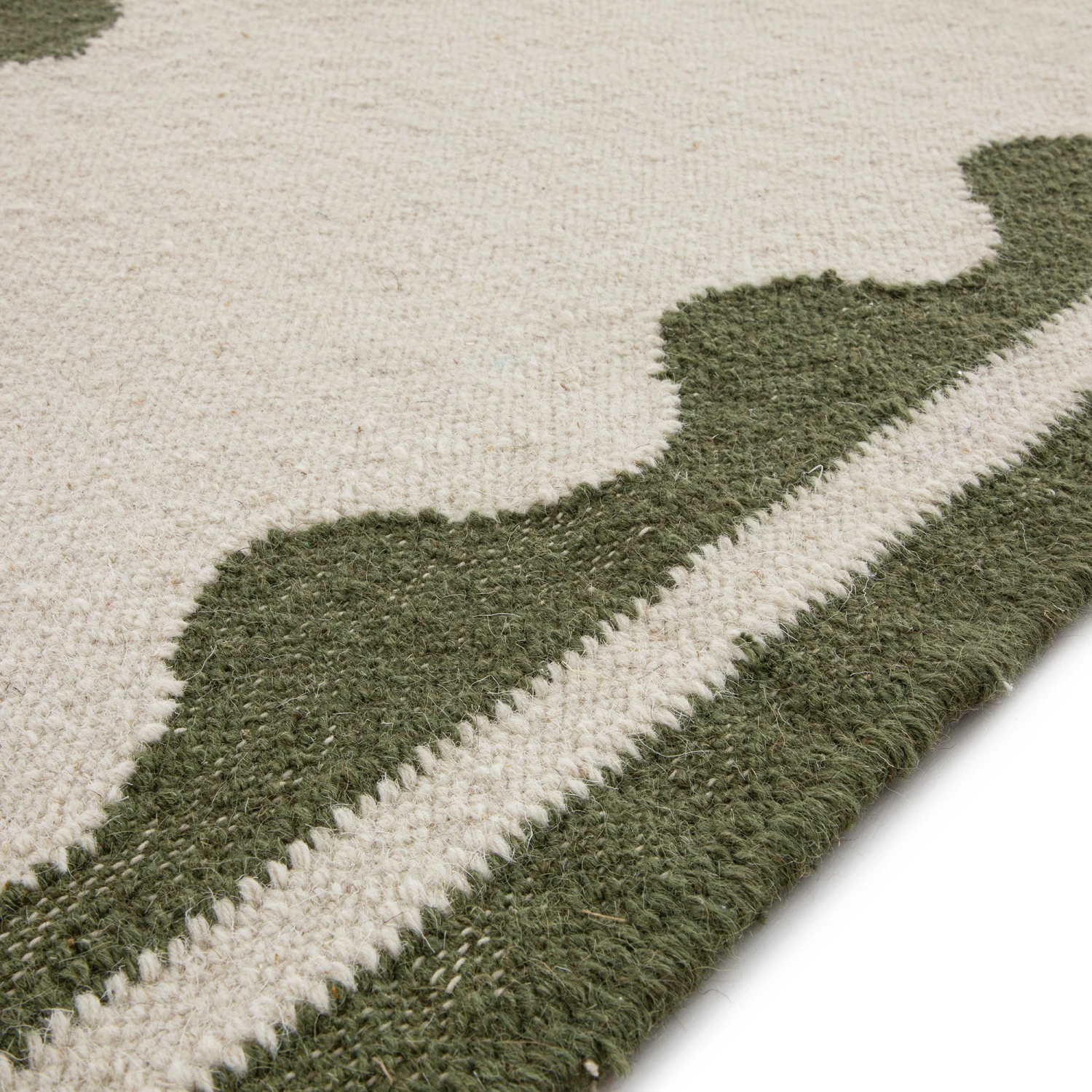 Matilda Olive Green Scallop Border Handwoven Wool Runner 6 Matilda Olive Green Scallop Border Handwoven Wool Runner - Image 6