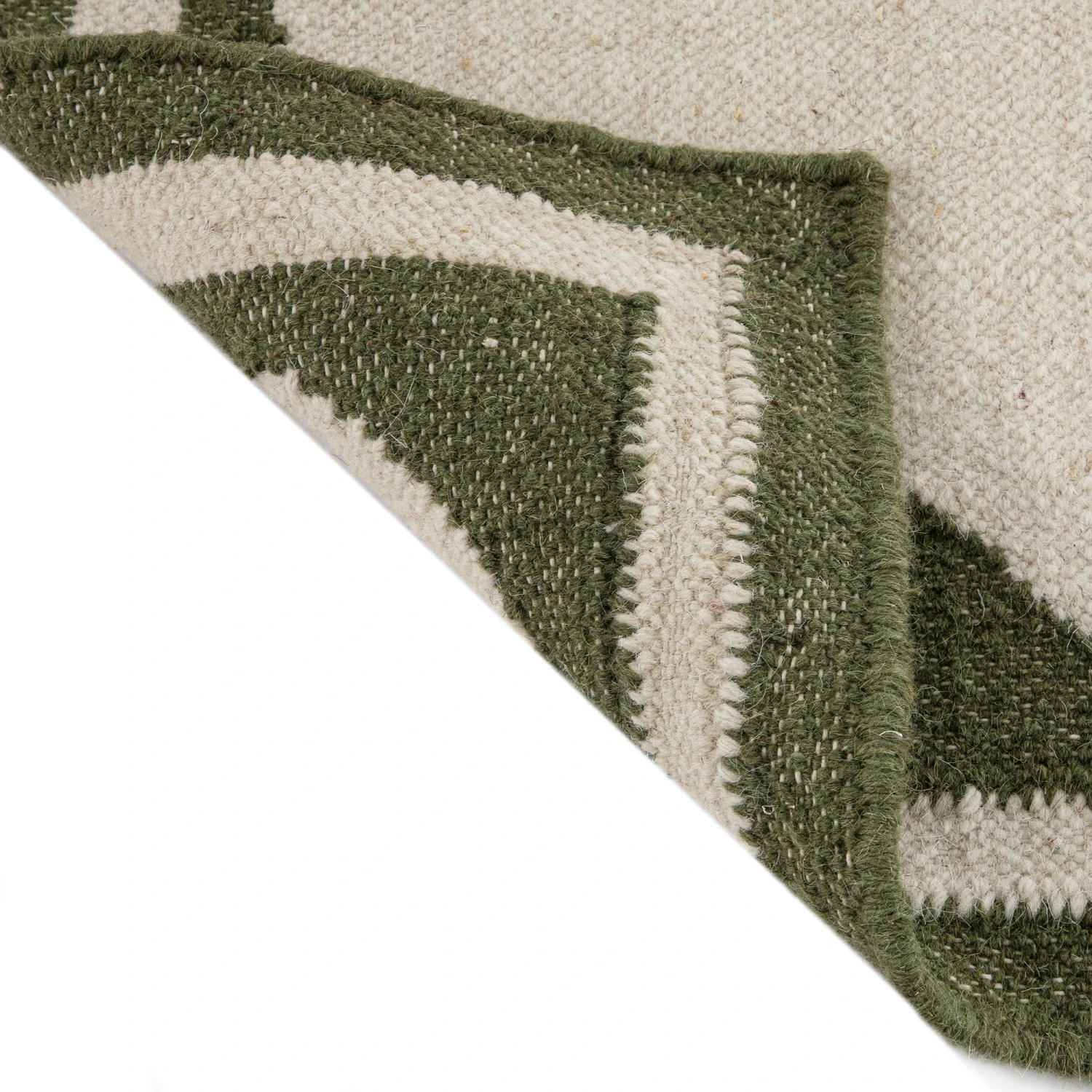Matilda Olive Green Scallop Border Handwoven Wool Runner 7 Matilda Olive Green Scallop Border Handwoven Wool Runner - Image 7