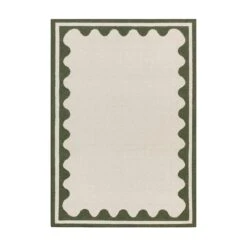 Matilda Olive Green Scallop Border Handwoven Wool Rug