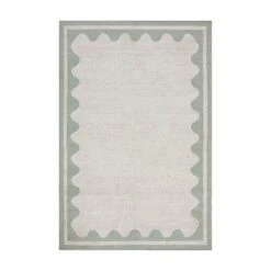 Matilda Sage Green Scallop Border Indoor Outdoor Handwoven Rug