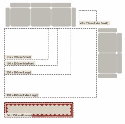 Matilda Scarlet Red Scallop Border Handwoven Wool Runner -Daals KI MATILDA RUG SCARLET RUNNER CHART