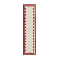 Matilda Scarlet Red Scallop Border Handwoven Wool Runner